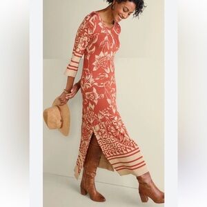 Soft surroundings Floral 3/4 Sleeve Maxi Dress women brown maxi boho festival